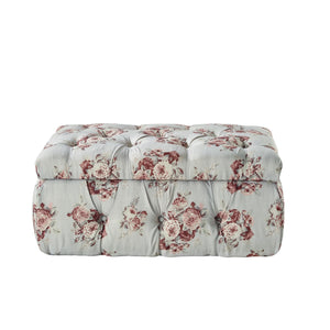 Homeroots 25" Pink Linen Tufted Floral Storage Manor Floral,Linen  490725