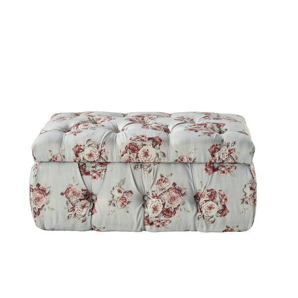 Homeroots 25" Pink Linen Tufted Floral Storage Manor Floral,Linen  490725