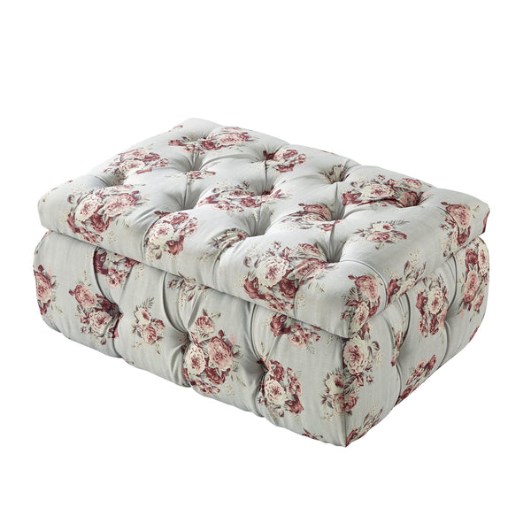 Homeroots 25" Pink Linen Tufted Floral Storage Manor Floral,Linen  490725