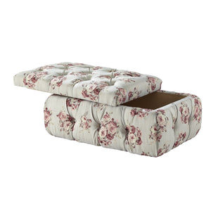 Homeroots 25" Pink Linen Tufted Floral Storage Manor Floral,Linen  490725