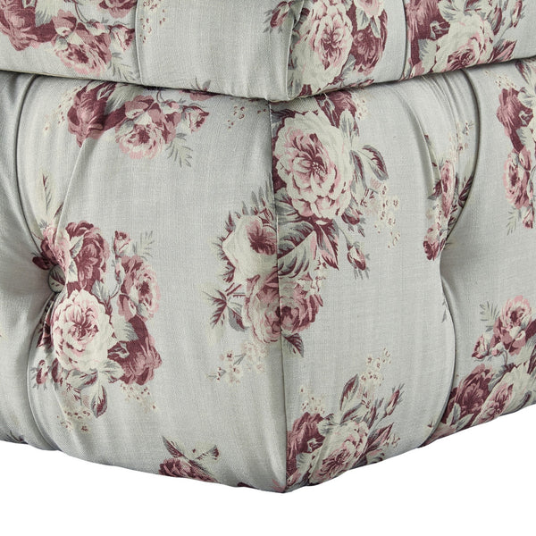 Homeroots 25" Pink Linen Tufted Floral Storage Manor Floral,Linen  490725