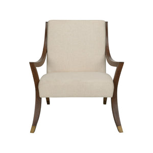 Wildwood Sling Lounge Chair With Walnut Oak Frame, Antique Brass Accents, Neutral Upholstery — Sculptural Comfort 490732