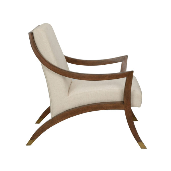 Wildwood Sling Lounge Chair With Walnut Oak Frame, Antique Brass Accents, Neutral Upholstery — Sculptural Comfort 490732