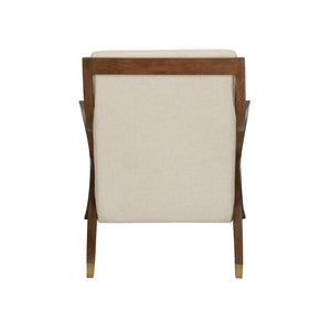 Wildwood Sling Lounge Chair With Walnut Oak Frame, Antique Brass Accents, Neutral Upholstery — Sculptural Comfort 490732