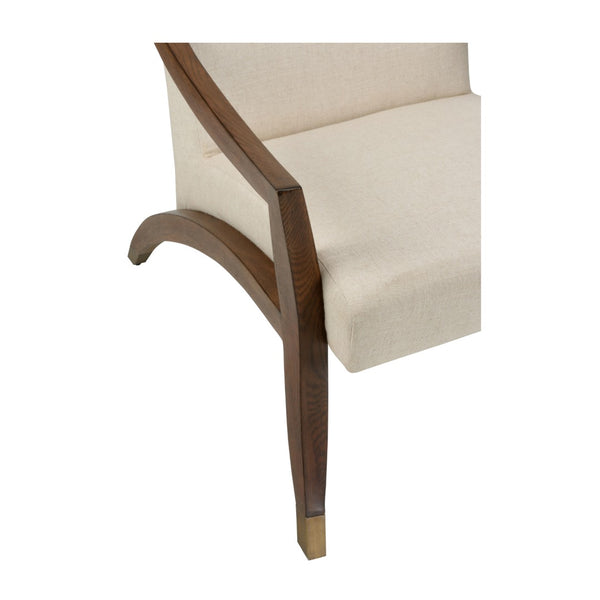 Wildwood Sling Lounge Chair With Walnut Oak Frame, Antique Brass Accents, Neutral Upholstery — Sculptural Comfort 490732