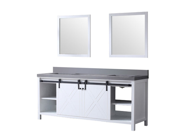 English Elm White Double Bath Vanity With Grey Quartz Top, 2 Mirrors, Ample Storage & Soft-Close Drawers B2731S00858-GIGA