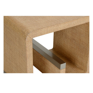 Wildwood Hera Greek‑Key End Table With Saguran Wrap, Brushed Metal Trim, Open Sculptural Silhouette, 23"H 490735