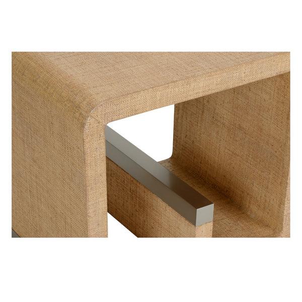 Wildwood Hera Greek‑Key End Table With Saguran Wrap, Brushed Metal Trim, Open Sculptural Silhouette, 23"H 490735