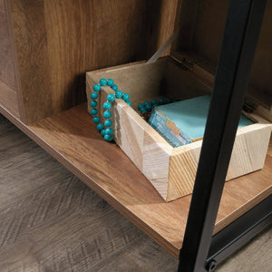 English Elm Dresser, Modern Brown Finish With Industrial Metal Frame And Open Shelves For Stylish Storage Solutions B356P367907