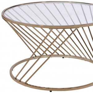 Homeroots 32" Champagne And Clear Glass And Metal Round Coffee Table   490741