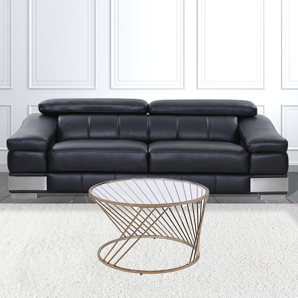 Homeroots 32" Champagne And Clear Glass And Metal Round Coffee Table   490741