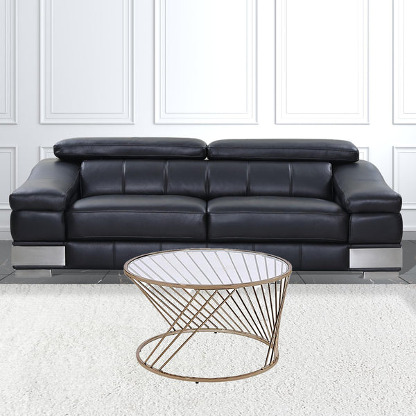 Homeroots 32" Champagne And Clear Glass And Metal Round Coffee Table   490741