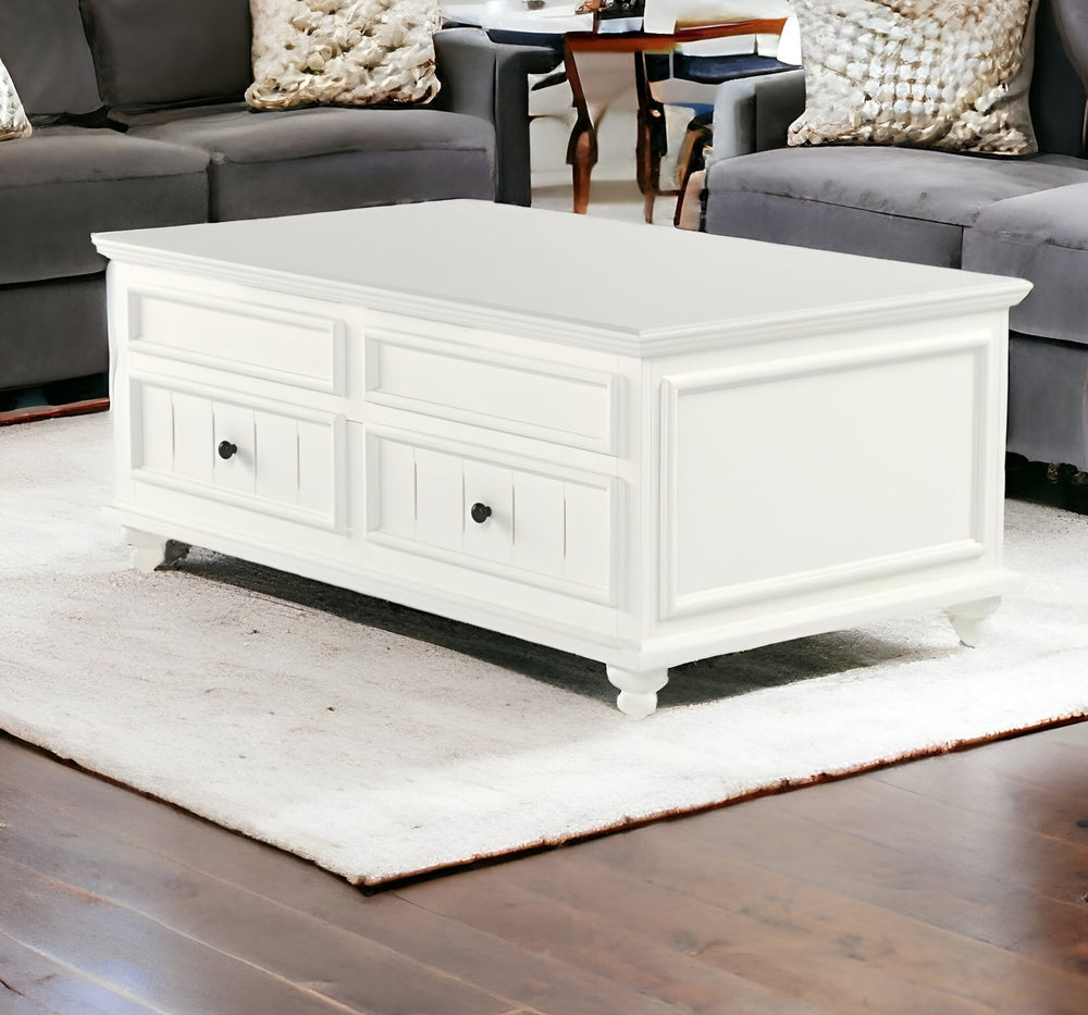 Homeroots 48" White Lift Top Coffee Table With Two Drawers   490742