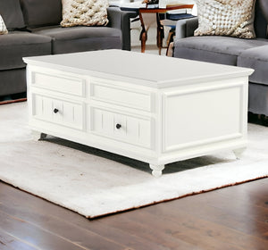 Homeroots 48" White Lift Top Coffee Table With Two Drawers   490742