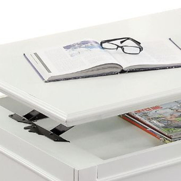 Homeroots 48" White Lift Top Coffee Table With Two Drawers   490742