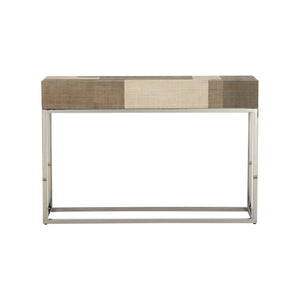 Wildwood Jacoby Raffia Console Table With Polished Nickel Frame — Geometric Brown & Cream Entryway Accent 490751