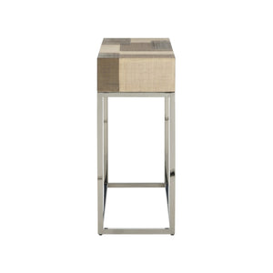 Wildwood Jacoby Raffia Console Table With Polished Nickel Frame — Geometric Brown & Cream Entryway Accent 490751