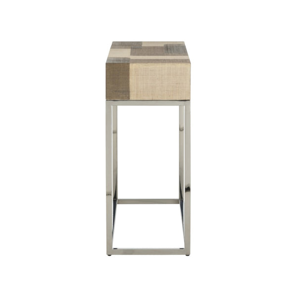 Wildwood Jacoby Raffia Console Table With Polished Nickel Frame — Geometric Brown & Cream Entryway Accent 490751