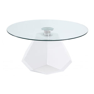 Homeroots 34" Clear And White Glass Round Coffee Table   490751