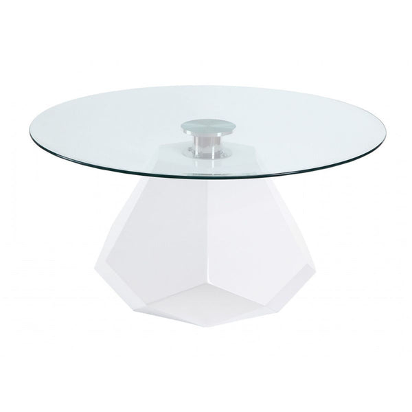 Homeroots 34" Clear And White Glass Round Coffee Table   490751