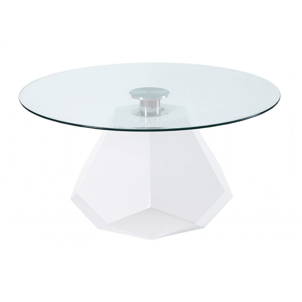 Homeroots 34" Clear And White Glass Round Coffee Table   490751