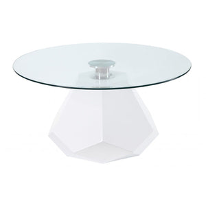Homeroots 34" Clear And White Glass Round Coffee Table   490751