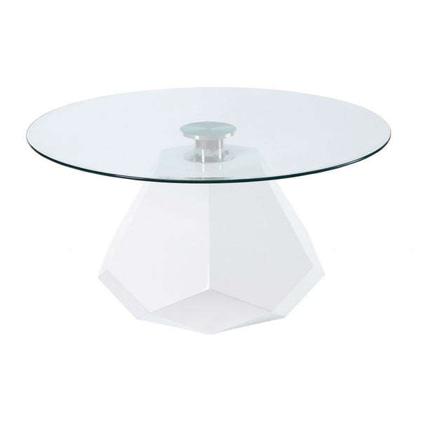 Homeroots 34" Clear And White Glass Round Coffee Table   490751
