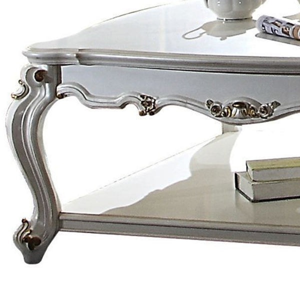 Homeroots 47" Pearl Solid And Manufactured Wood Coffee Table With Shelf   490753