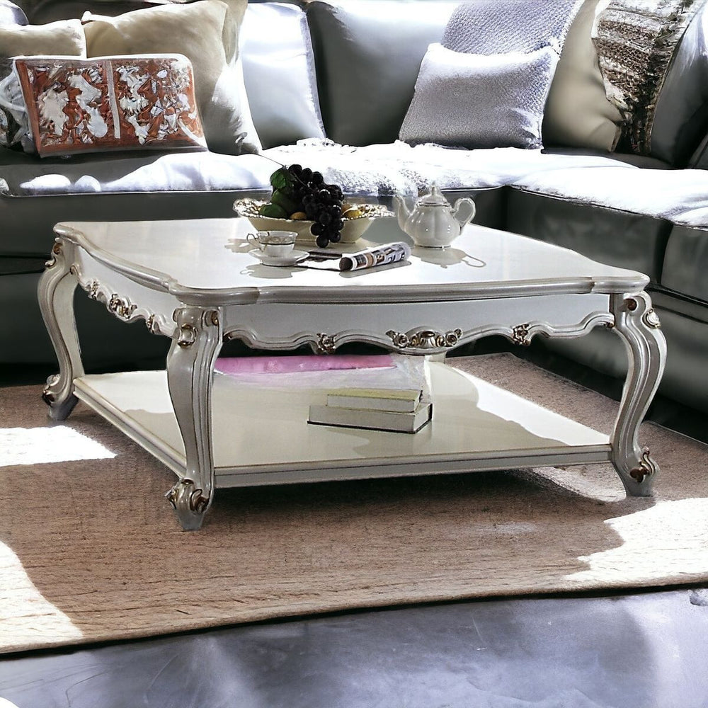 Homeroots 47" Pearl Solid And Manufactured Wood Coffee Table With Shelf   490753