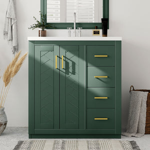 English Elm 30'' Bathroom Vanity - Retro Style With Ceramic Sink, Soft-Closing Doors & Ample Storage Space N710P191947F