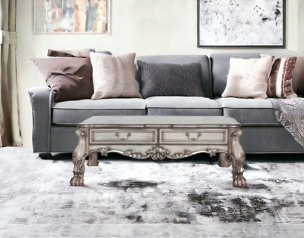 Homeroots 57" Bone Solid And Manufactured Wood Coffee Table With Two Drawers   490765