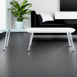 Homeroots 47" White Clear And Silver Wood And Glass Extendable Coffee Table   490767