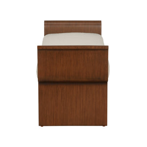 Wildwood Ando Performance Boucle Bench With Warm Wood Frame, Curved Arms & Lower Shelf For Entryway Seating 490770