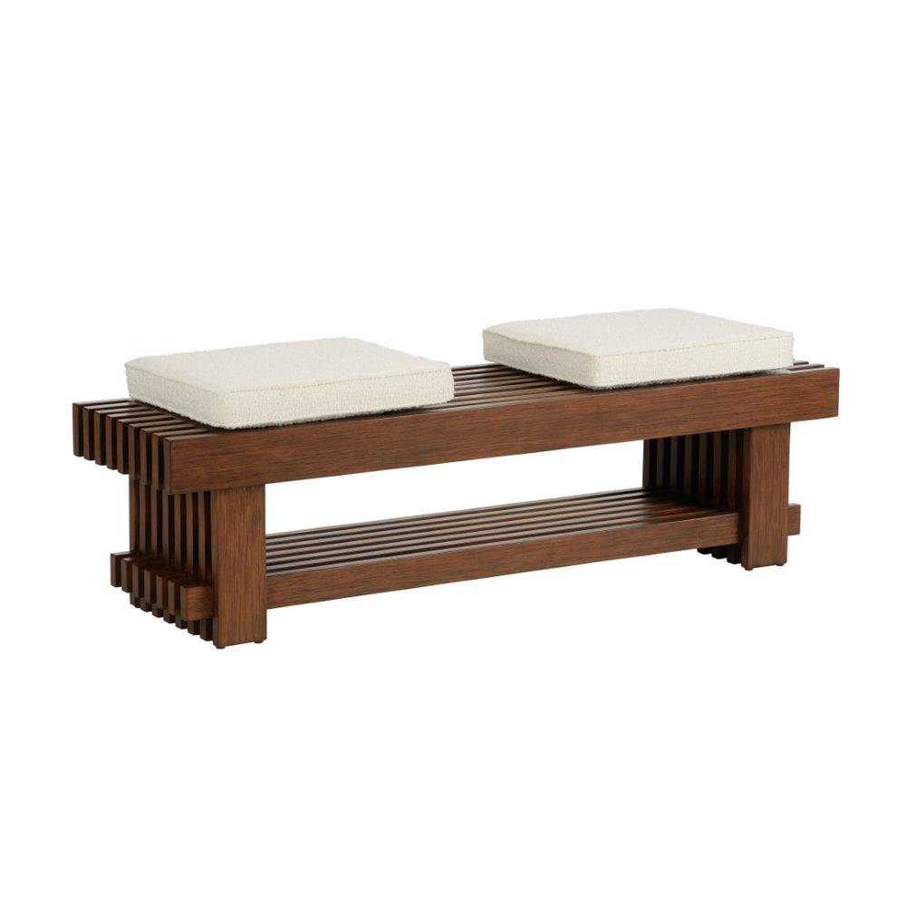 Wildwood Maki Bench With Walnut Slatted Frame And Performance Bouclé Cushions — Stylish Entryway Or Bedroom Seat 490771