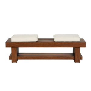 Wildwood Maki Bench With Walnut Slatted Frame And Performance Bouclé Cushions — Stylish Entryway Or Bedroom Seat 490771