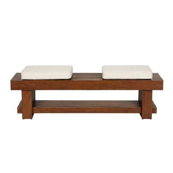 Wildwood Maki Bench With Walnut Slatted Frame And Performance Bouclé Cushions — Stylish Entryway Or Bedroom Seat 490771