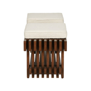 Wildwood Maki Bench With Walnut Slatted Frame And Performance Bouclé Cushions — Stylish Entryway Or Bedroom Seat 490771