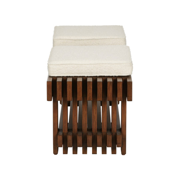 Wildwood Maki Bench With Walnut Slatted Frame And Performance Bouclé Cushions — Stylish Entryway Or Bedroom Seat 490771