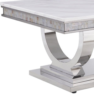 Homeroots 51" White And Silver Faux Marble Mirrored Coffee Table   490772