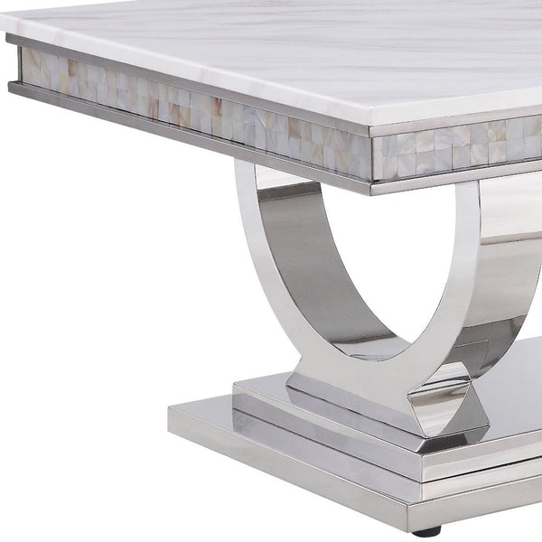 Homeroots 51" White And Silver Faux Marble Mirrored Coffee Table   490772