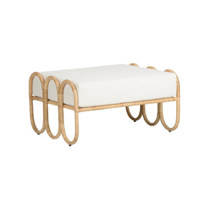 Wildwood Cuixmala Ottoman With Woven Rattan Legs, Plush Neutral Cushion — Coastal Bench Seating For Small Spaces 490779