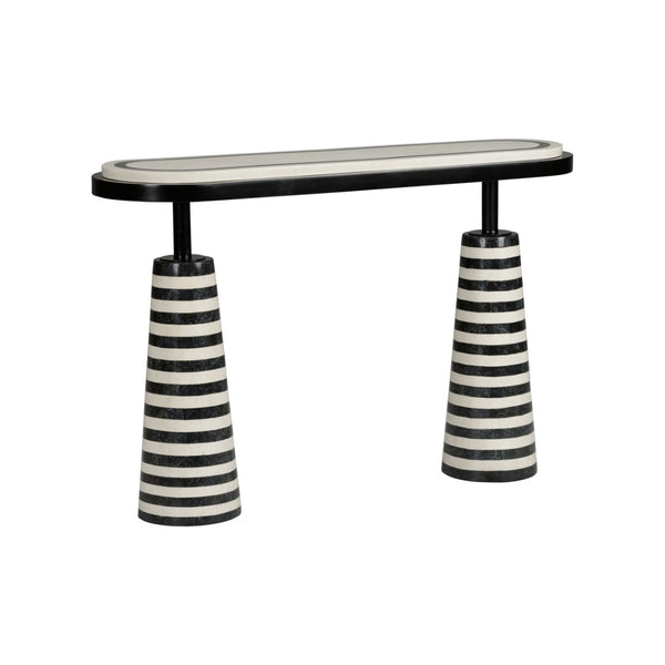 Wildwood Memphis Sculptural Console Table In Black & White Natural Stone — Memphis Group Inspired, Gallery-Ready Statement Piece 490780