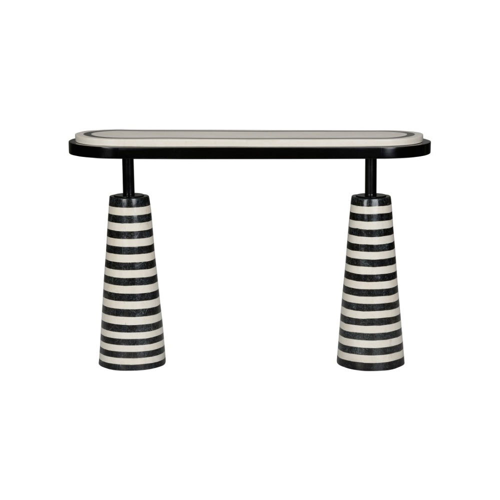 Wildwood Memphis Sculptural Console Table In Black & White Natural Stone — Memphis Group Inspired, Gallery-Ready Statement Piece 490780