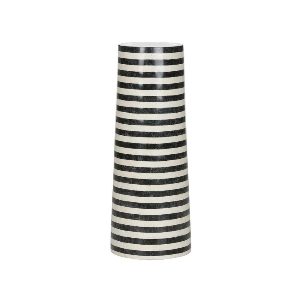 Wildwood Memphis Striped Stone Pedestal — Black & White Layered Marble Sculpture Stand, 36"H Display Base 490785