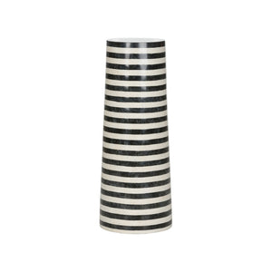 Wildwood Memphis Striped Stone Pedestal — Black & White Layered Marble Sculpture Stand, 36"H Display Base 490785