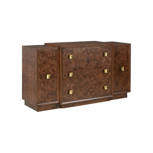 Wildwood Robinson Burl Veneer Cabinet With Drawers & Shelves — 64"W Transitional Storage Buffet For Home 490797