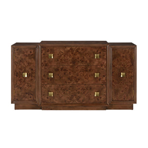 Wildwood Robinson Burl Veneer Cabinet With Drawers & Shelves — 64"W Transitional Storage Buffet For Home 490797
