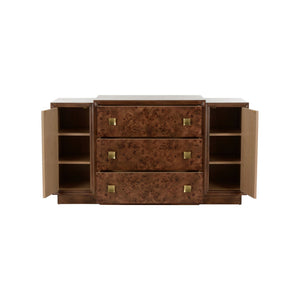 Wildwood Robinson Burl Veneer Cabinet With Drawers & Shelves — 64"W Transitional Storage Buffet For Home 490797