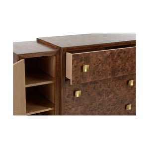 Wildwood Robinson Burl Veneer Cabinet With Drawers & Shelves — 64"W Transitional Storage Buffet For Home 490797
