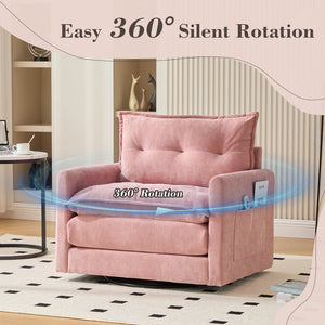 English Elm UNITED Swivel Barrel Chair with Chenille Upholstery, 360° Smooth Rotation, Padded Arm Comfort and Side Pockets for Living Room Relaxation Pink W1568P290091